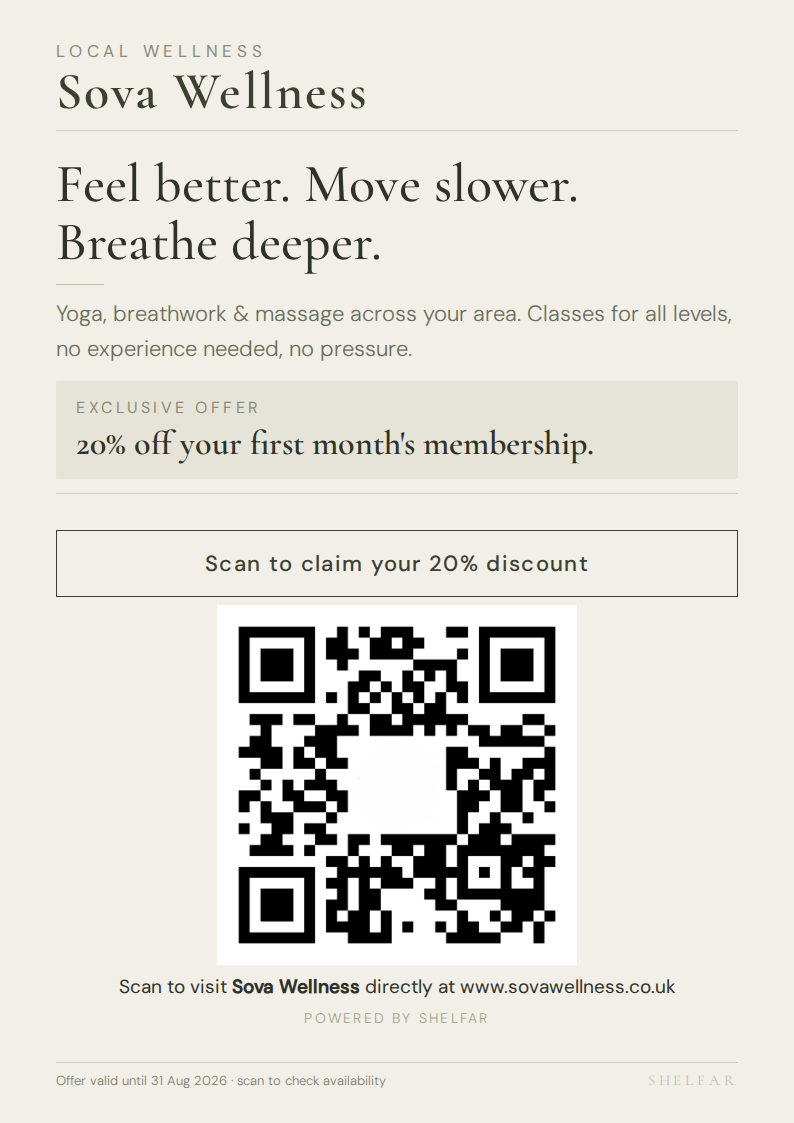 Shelfar poster for Sova Wellness, a local yoga and breathwork studio